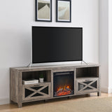 Industrial Farmhouse Metal Mesh Drop Down X Door Fireplace TV Stand by Walker Edison | Bel Furniture