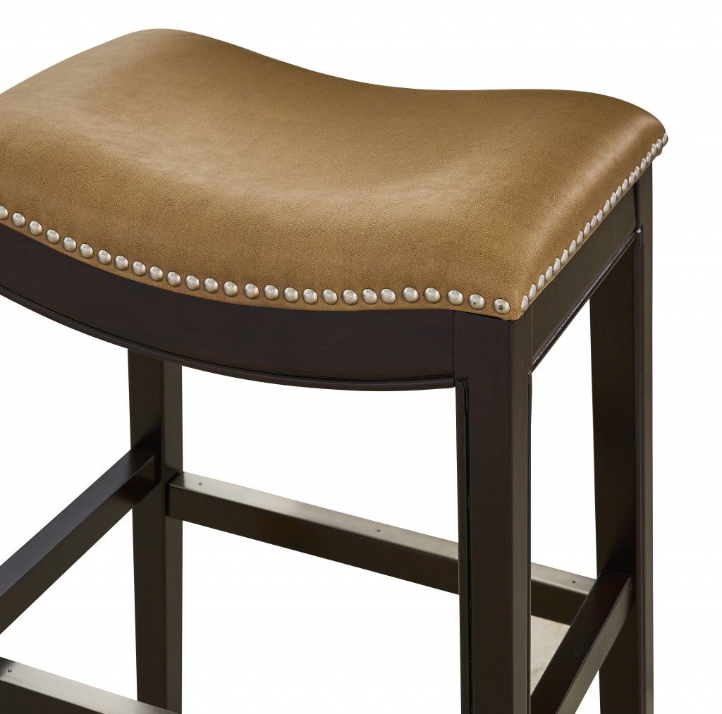 Backless Counter Height Bar Chair - Tan / Espresso