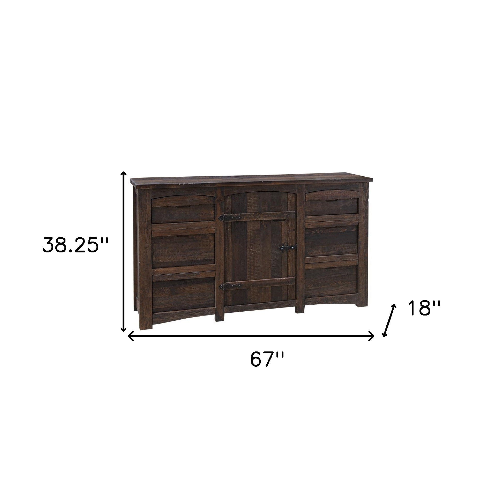 Solid Wood Six Drawer Triple Dresser - Brown