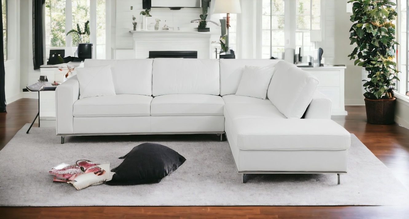 Italian Leather Reclining L Shaped Two Piece Corner Sectional - White