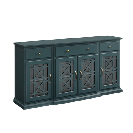 Classic Fretwork Detailed Glass Door Sideboard Dark Green by Walker Edison | Bel Furniture
