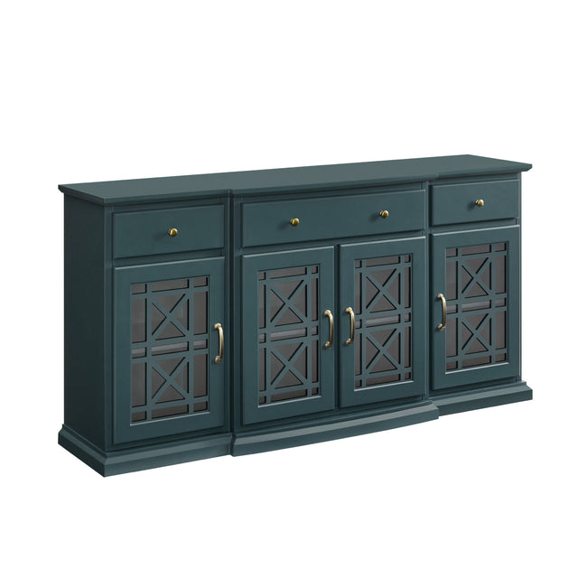 Classic Fretwork Detailed Glass Door Sideboard Dark Green by Walker Edison | Bel Furniture