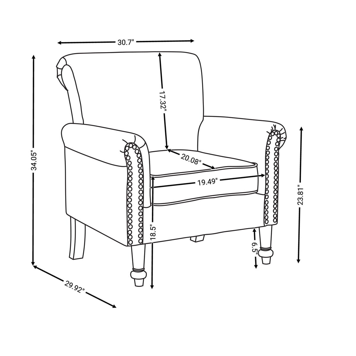 Mid-Century Modern Accent Chair, Linen Armchair With Tufted Back / Wood Legs, Upholstered Lounge Arm Chair Single Sofa For Living Room Bedroom