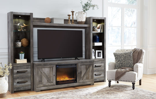 Wynnlow - Home Entertainment Set Gray 5 Pc. - Entertainment Center - 63" TV Stand with Fireplace Insert Glass Stone by Signature Design by Ashley® | Bel Furniture