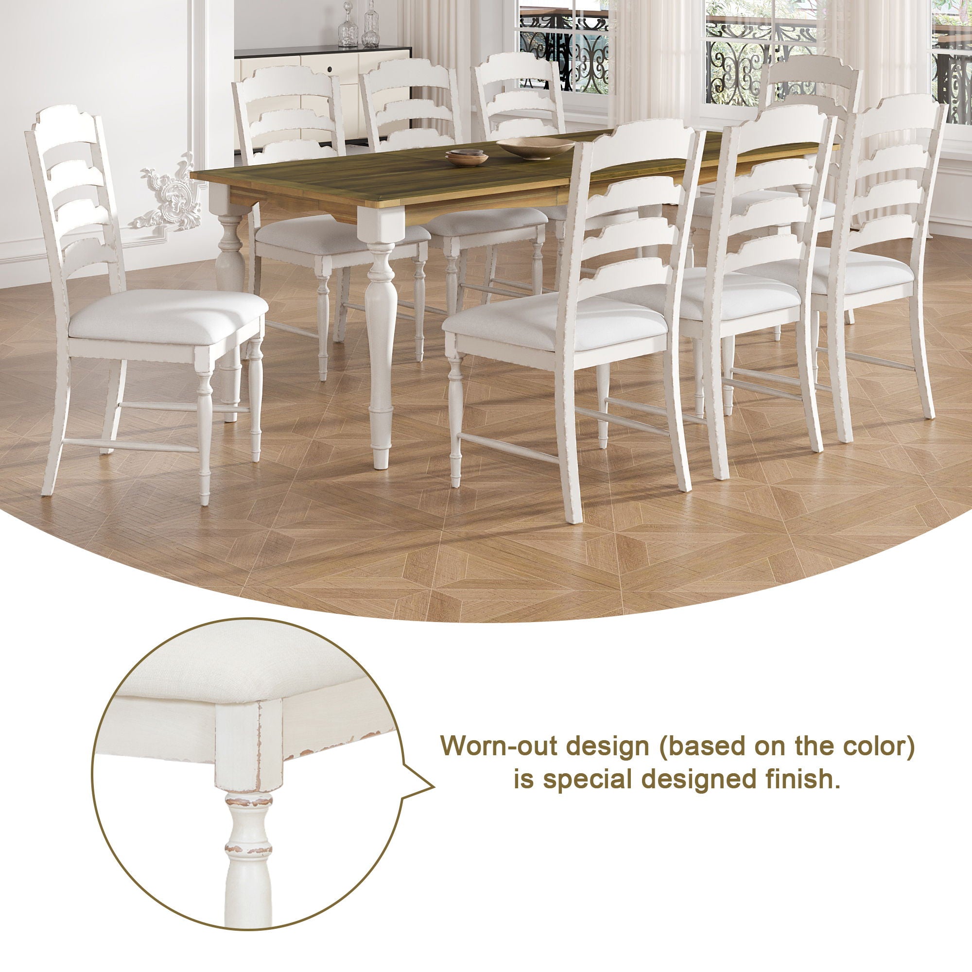 Topmax - Vintage Traditional Extendable Dining Table Set With Removable Leaf