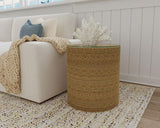 Halden - Round Woven Seagrass Accent Side Table - Light Brown