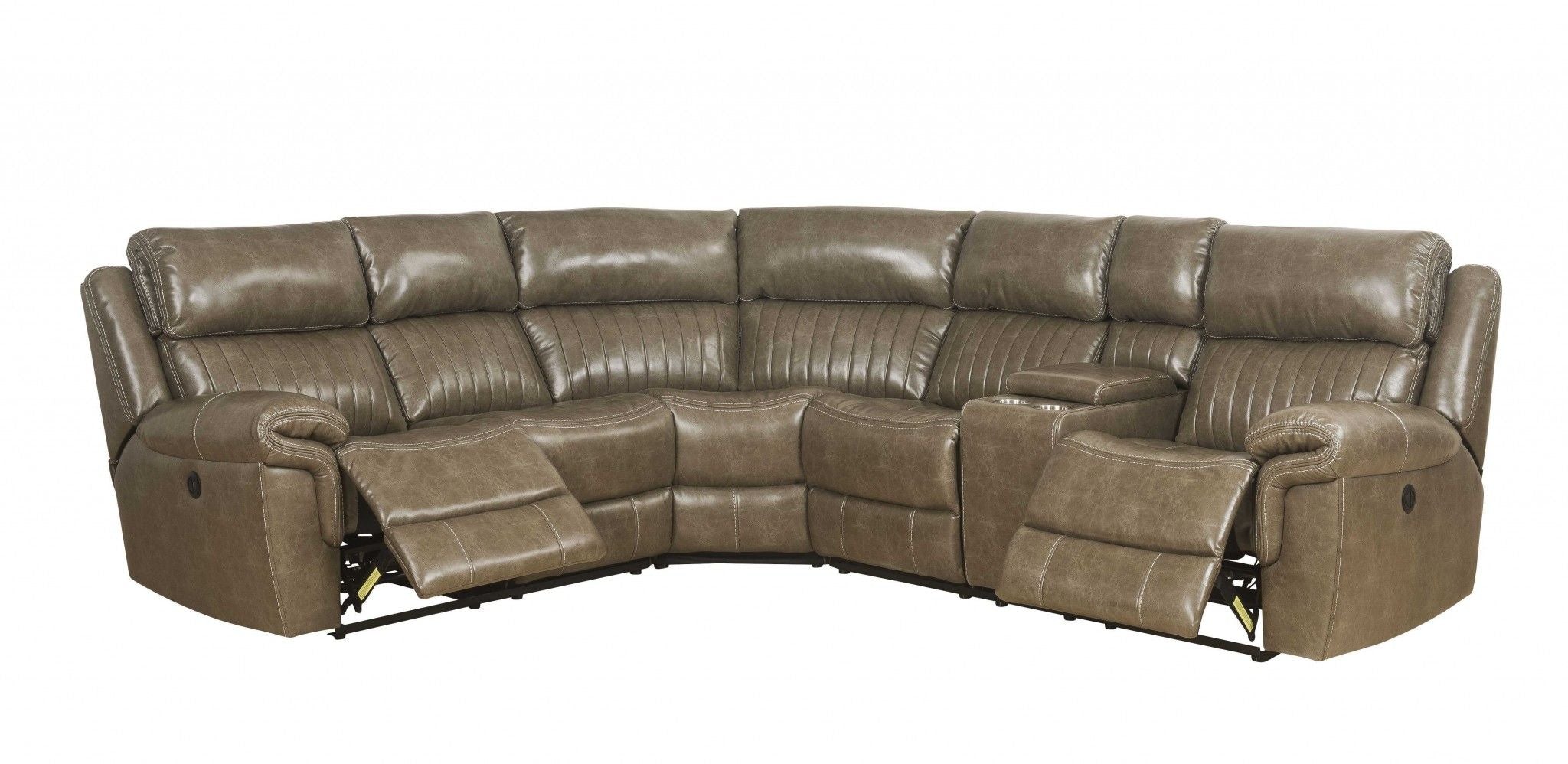 Leather Power Reclining L Shaped Six Piece Corner Sectional With Console - Taupe