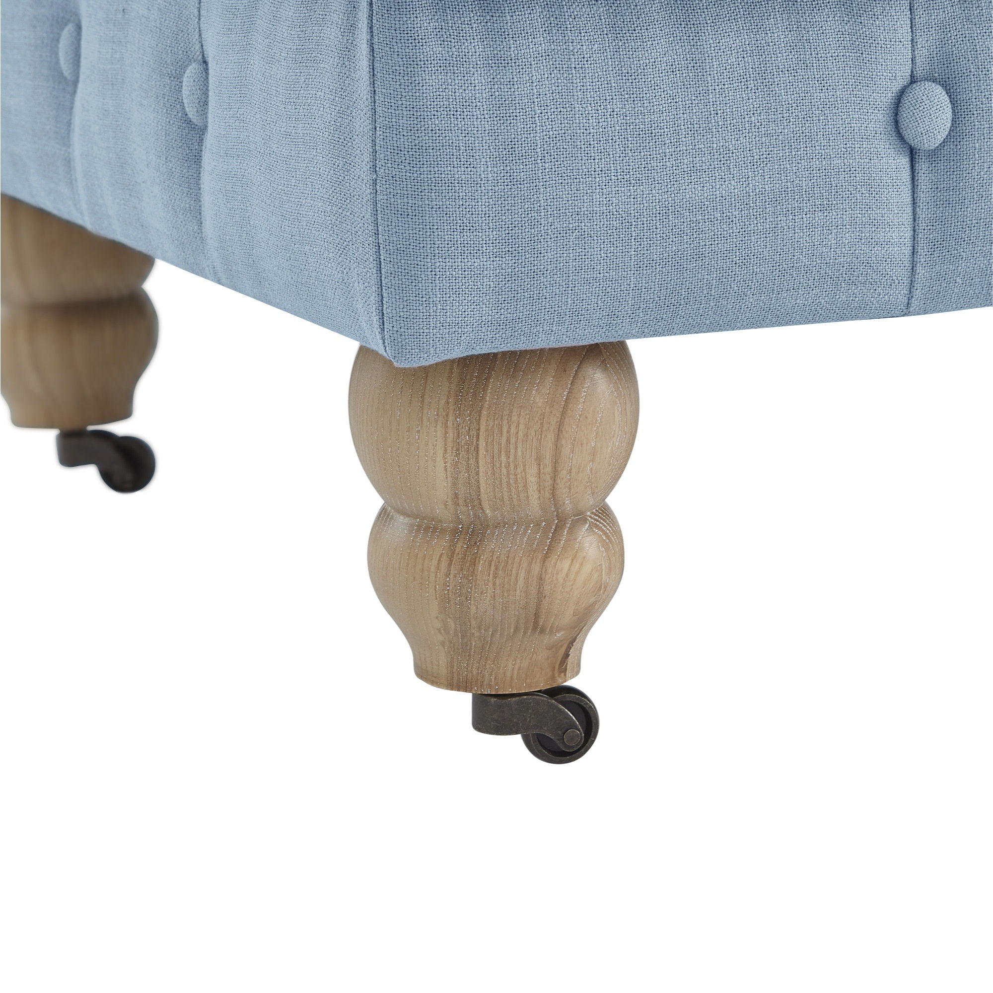 Linen Rolling Tufted Cocktail Ottoman - Light Blue / Natural