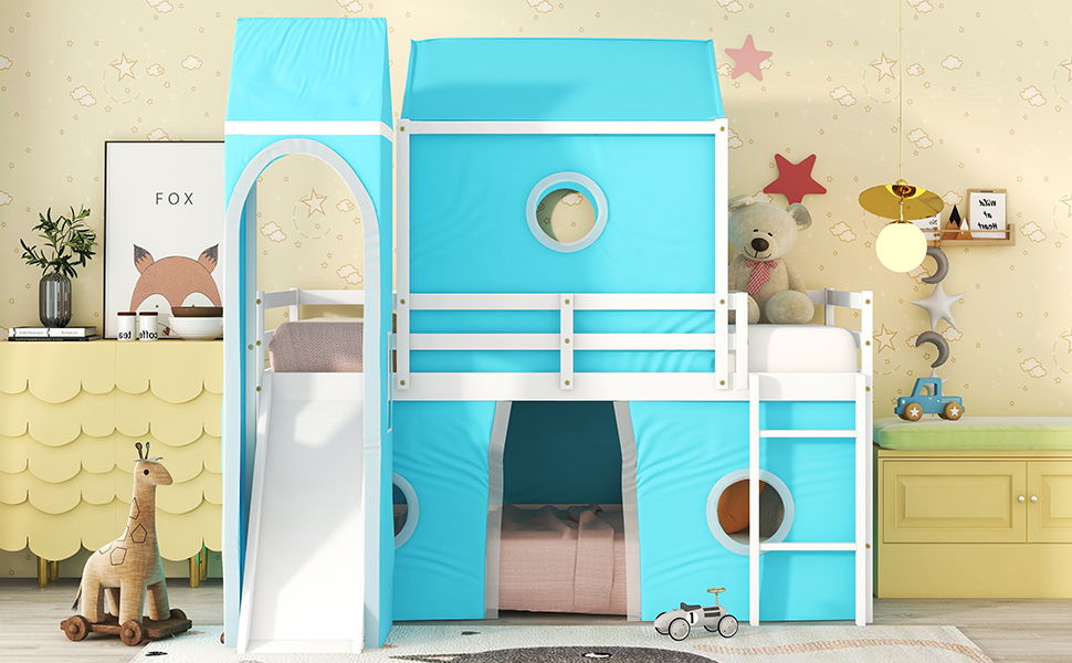 Loft Bed With Slide Tent And Tower