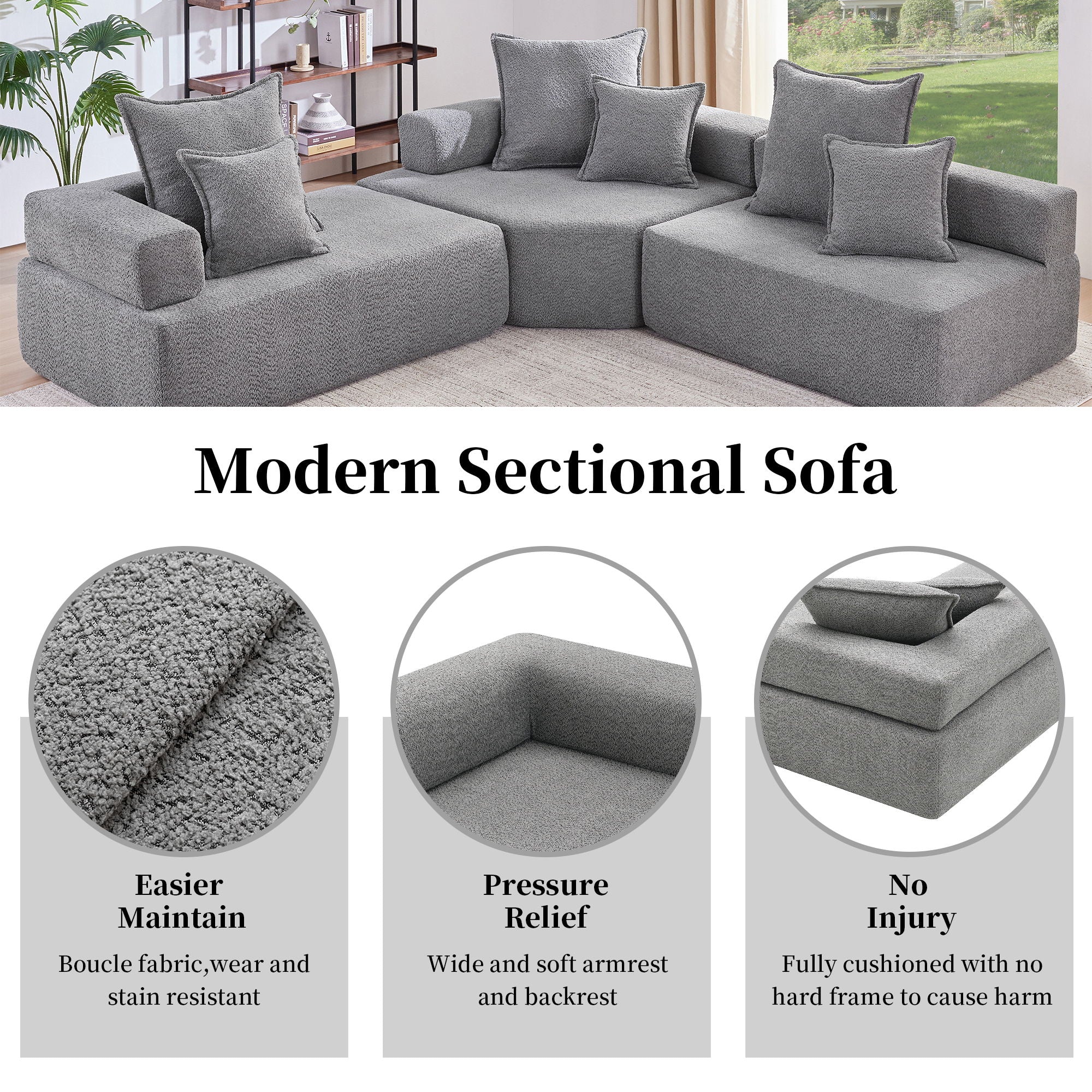 Oversized Modular Sectional Sofa, Luxury Boucle Floor Couch Set, Convertible Sleeper Couch, Spacious Foam-Filled Sofa Bed For Living Room