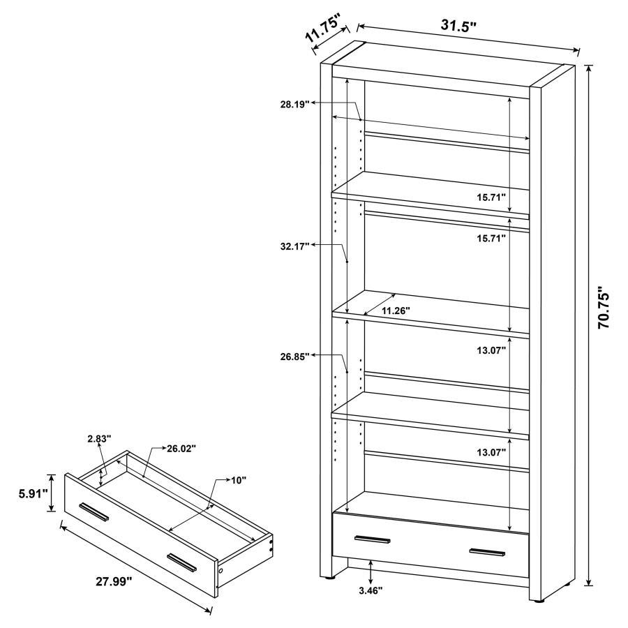 Skylar - 5-Shelf Bookcase With Drawer - Cappuccino