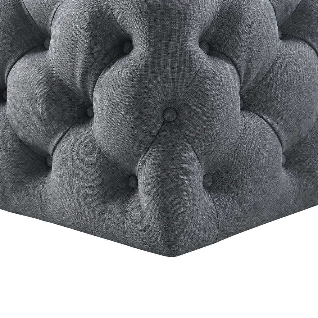 Linen Rolling Tufted Cocktail Ottoman - Light Gray