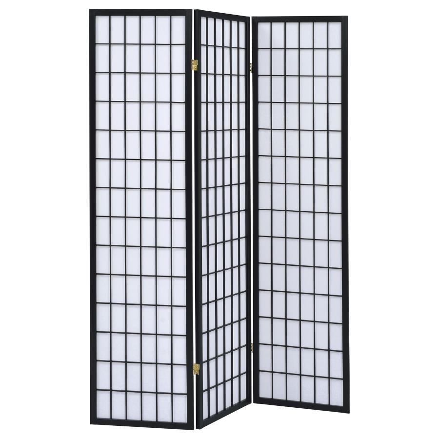 Carrie - 3-Panel Room Divider Folding Shoji Screen Black by CoasterEveryday | Bel Furniture