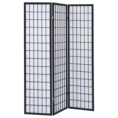 Carrie - 3-Panel Room Divider Folding Shoji Screen Black by CoasterEveryday | Bel Furniture