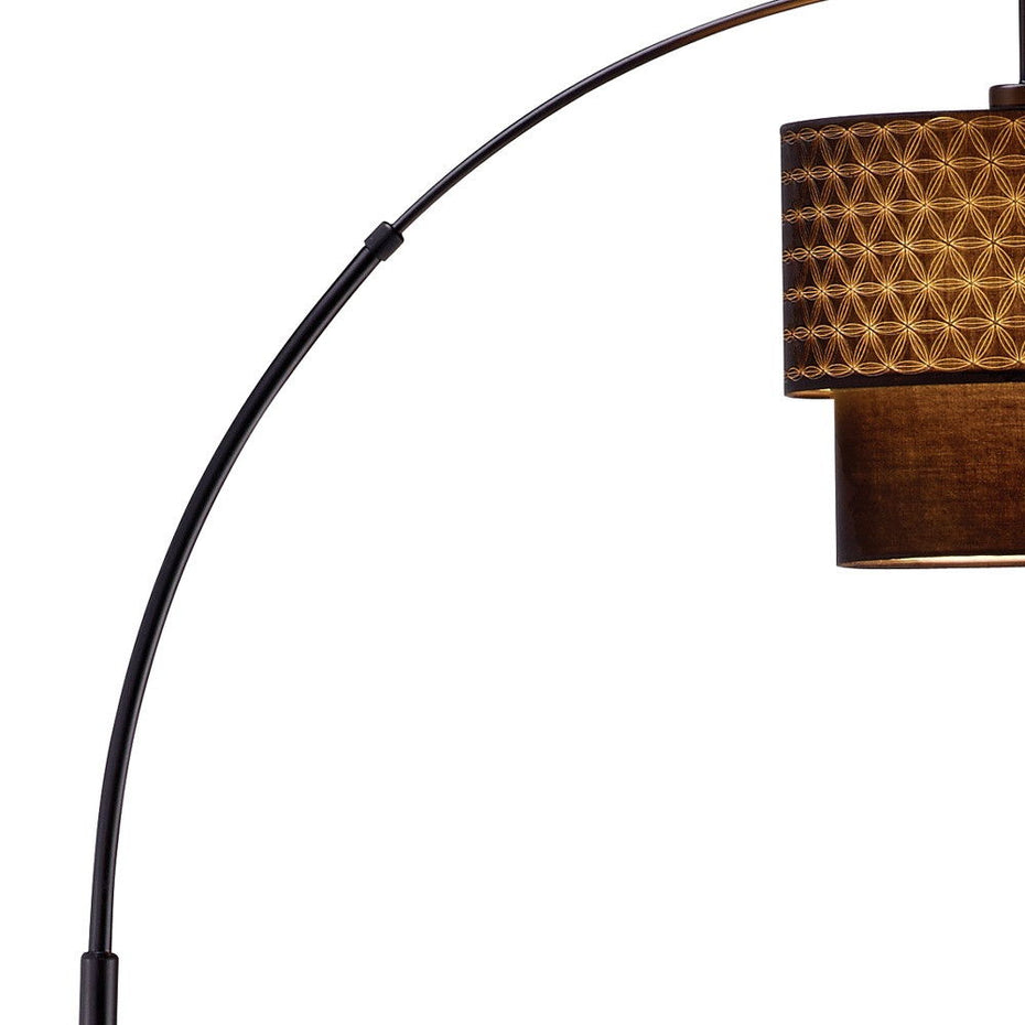 Arched Floor Lamp With Brown Drum Shade - Black