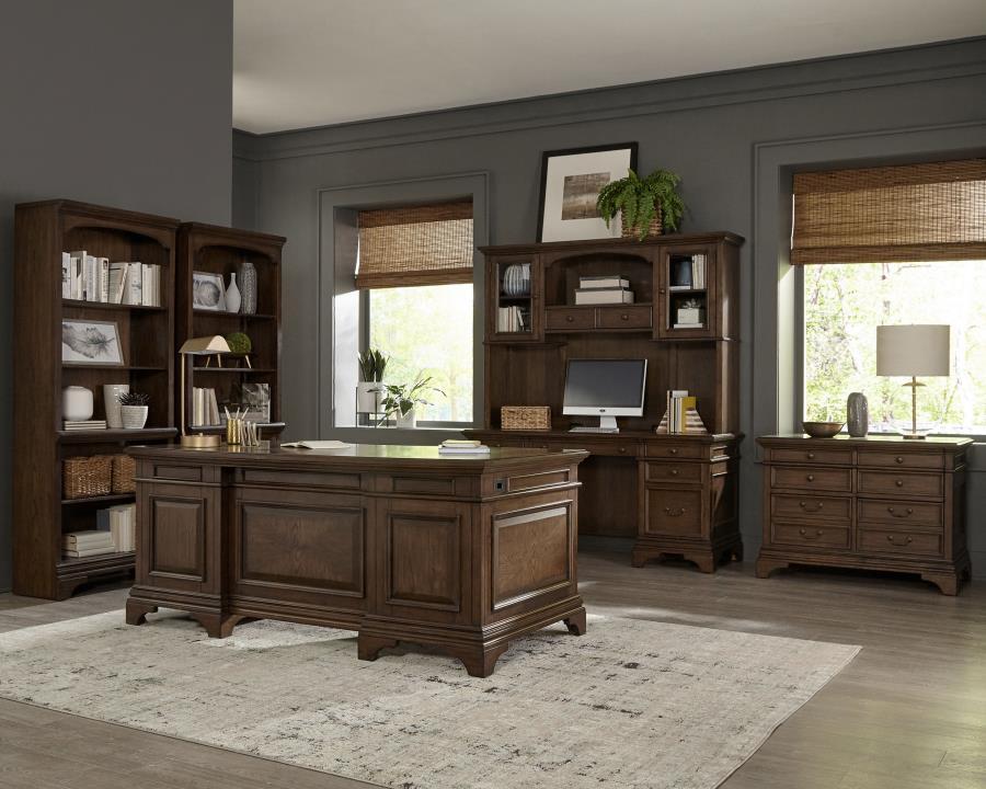 Hartshill - 5-Drawer Credenza With Hutch - Burnished Oak