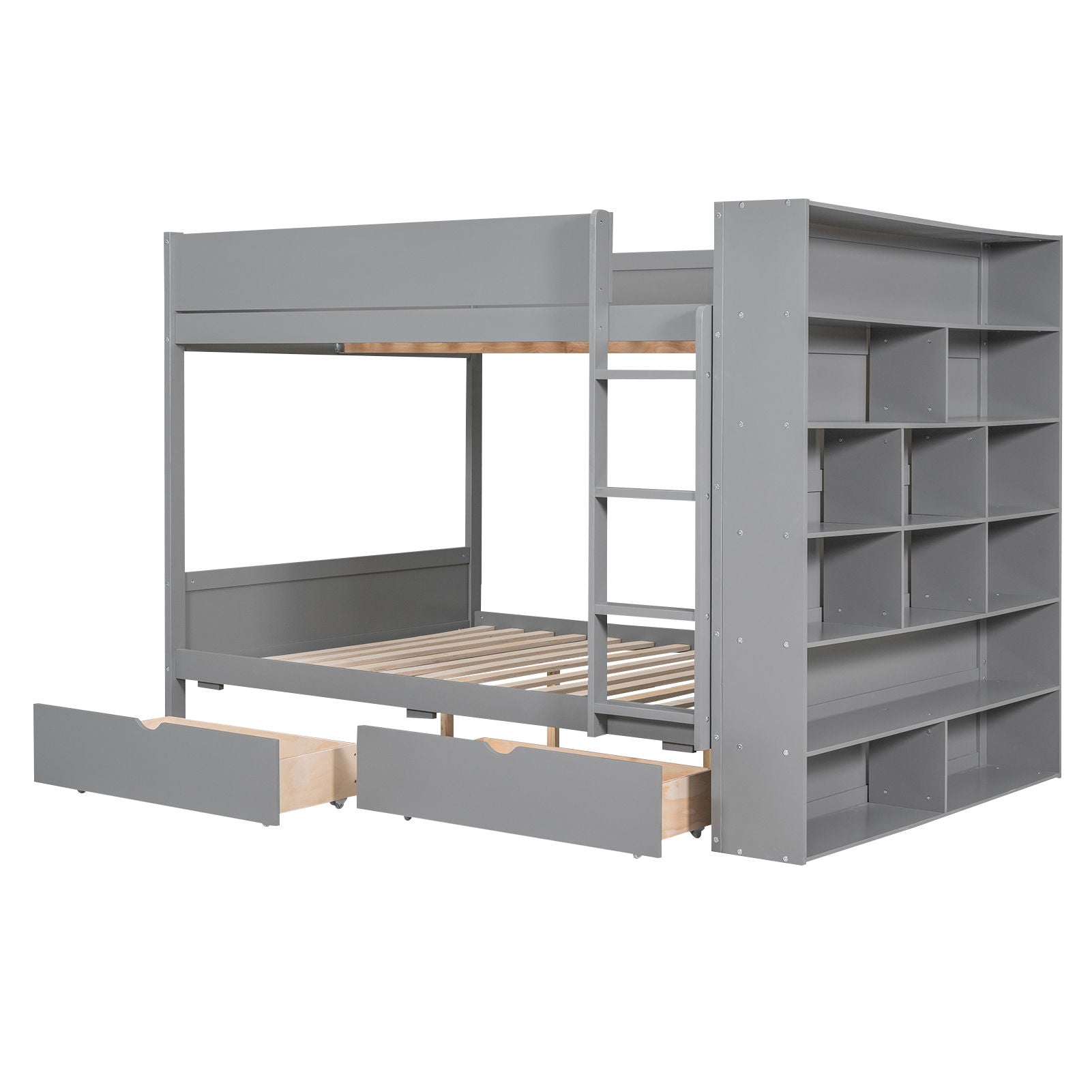 Full Over Full Bunk Bed With 2 Drawers And Multi - Layer Cabinet