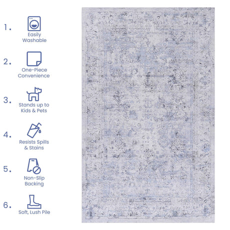 Maval - 6' X 9' Washable Area Rug - Blue / Cream - view 6