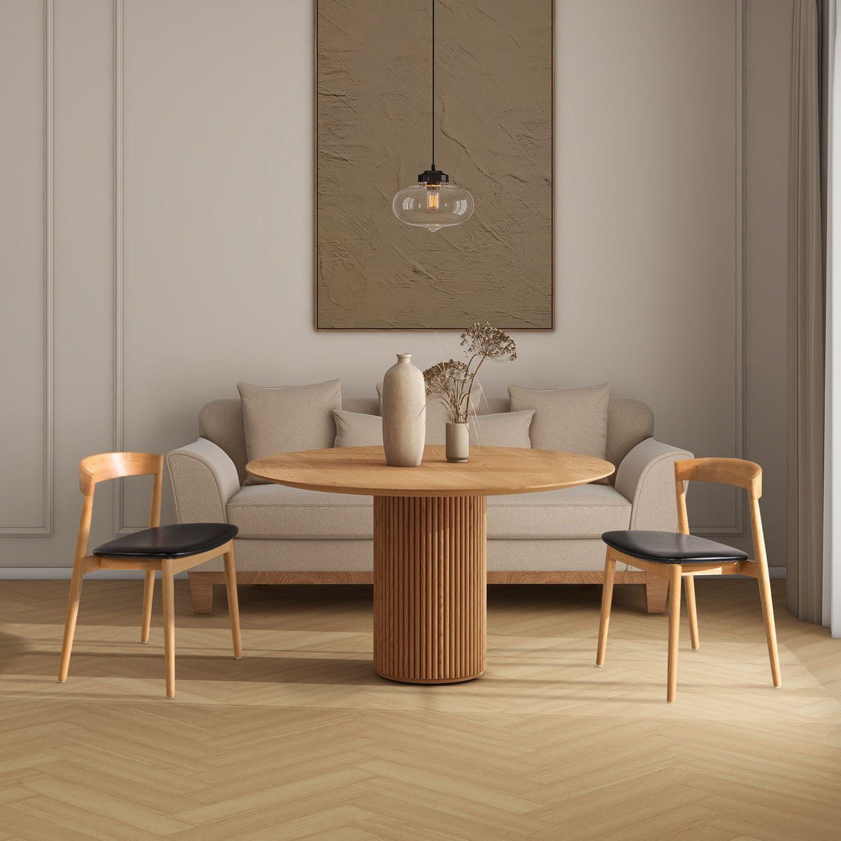 Raven - Stacking Sculpted Oak Dining Chair - Warm Natural Brown / Black by Jennifer Taylor Home | Bel Furniture