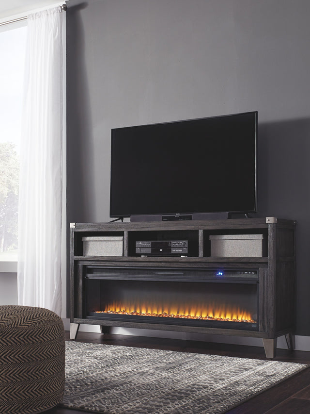 Todoe - Gray - 2 Pc. - 65" TV Stand with Wide Fireplace Insert by Signature Design by Ashley® | Bel Furniture