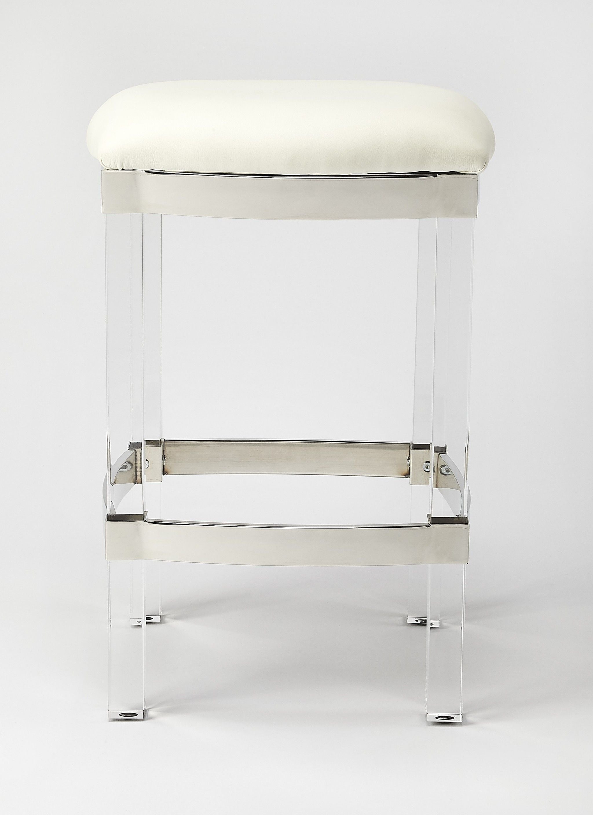 Backless Counter Height Bar Chair - White / Clear