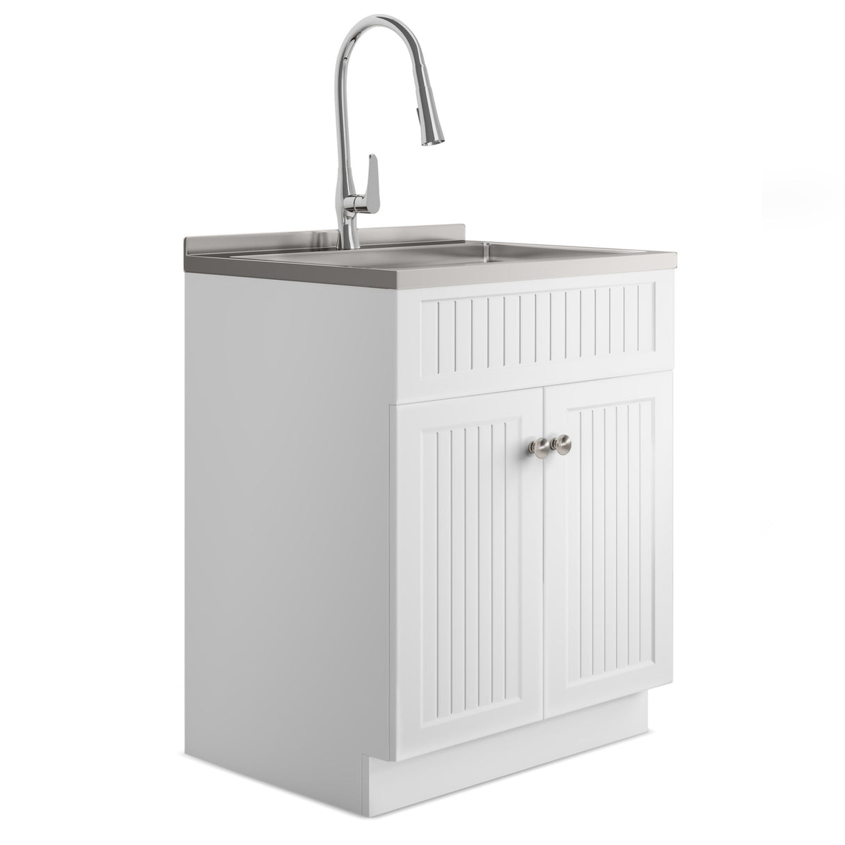 Beckham - Laundry Cabinet & Faucet And Stainless Steel Sink White 27.6"W x 21.7"D x 34.25"H by Simpli-Home | Bel Furniture