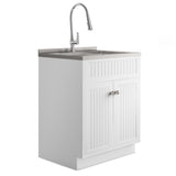 Beckham - Laundry Cabinet & Faucet And Stainless Steel Sink White 27.6"W x 21.7"D x 34.25"H by Simpli-Home | Bel Furniture
