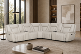 Light Gray 7-Piece Top Grain Leather Dual-Power Reclining Sectional with Wireless Charging