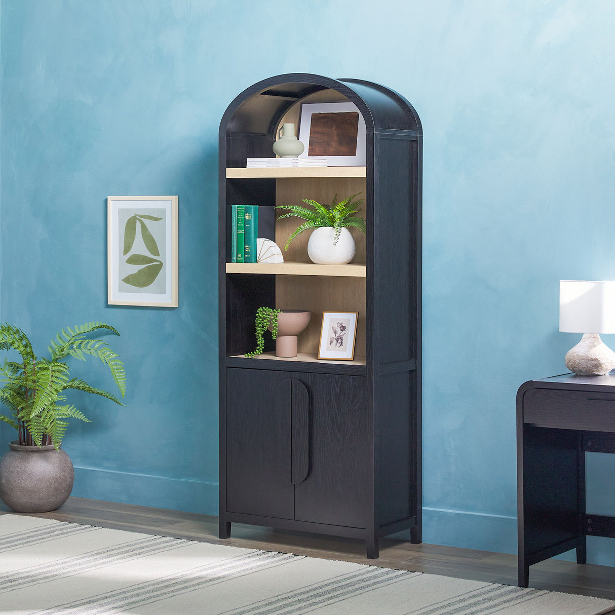 Modern 3 Shelf Open Arched Bookcase Cabinet