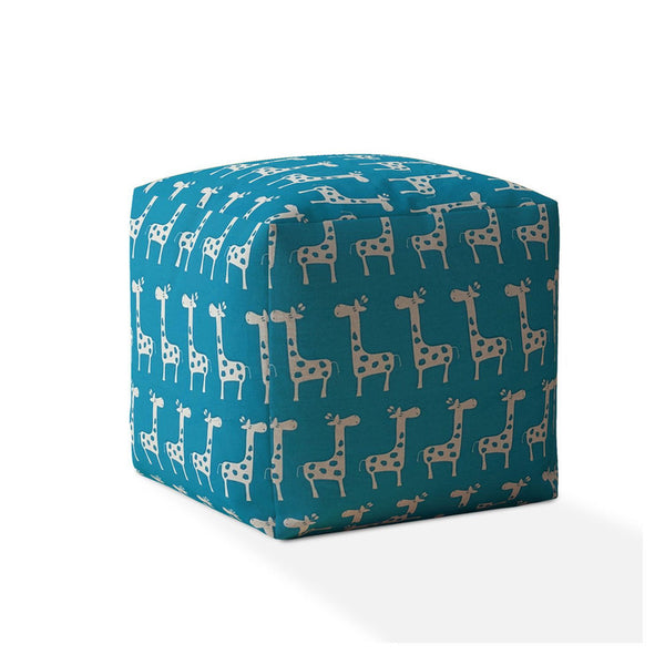 Cotton Giraffe Pouf Cover - Blue / White