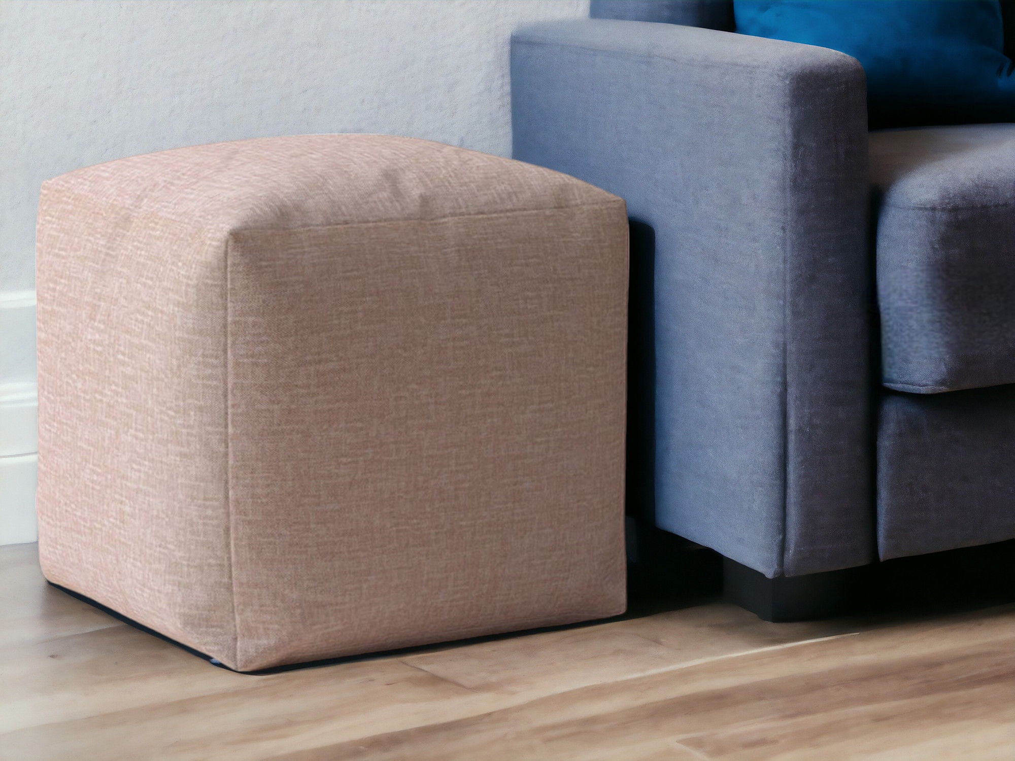 Cotton Pouf Ottoman - Pink