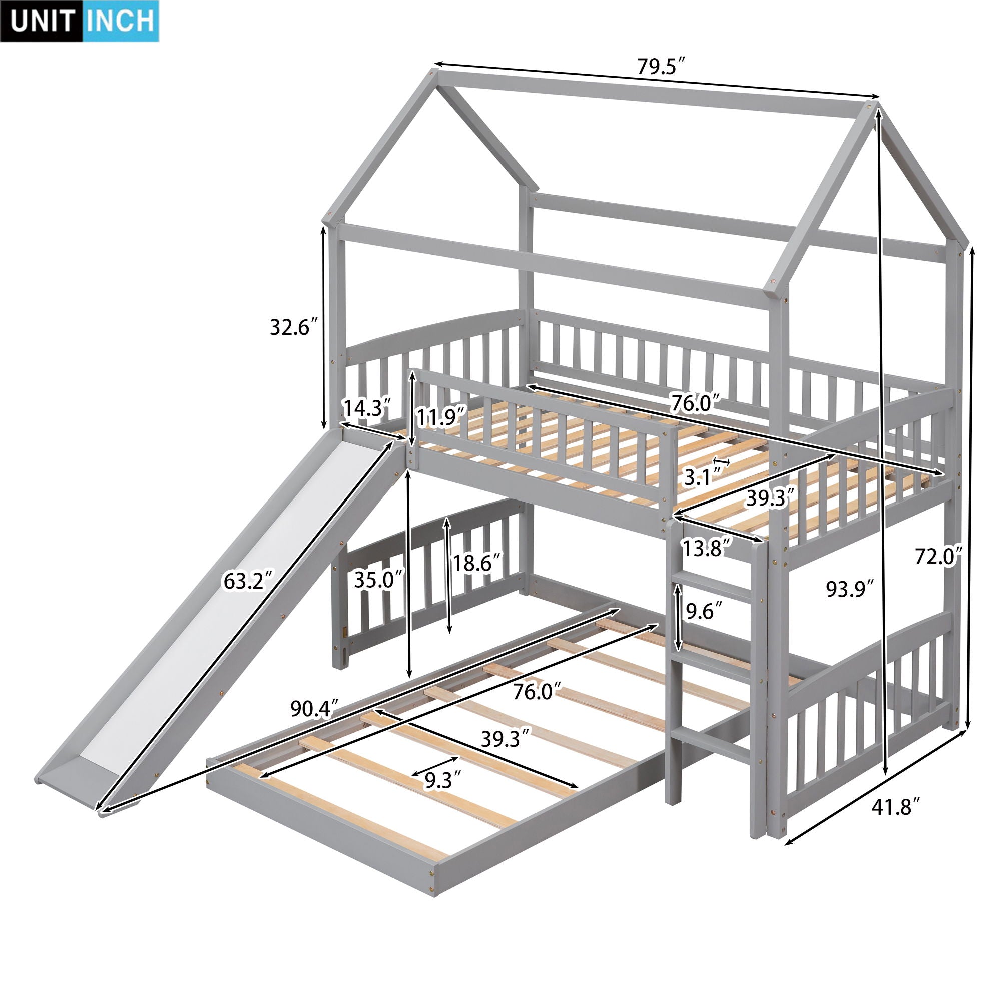 Twin Over Twin Bunk Bed With Slide, House Bed With Slide