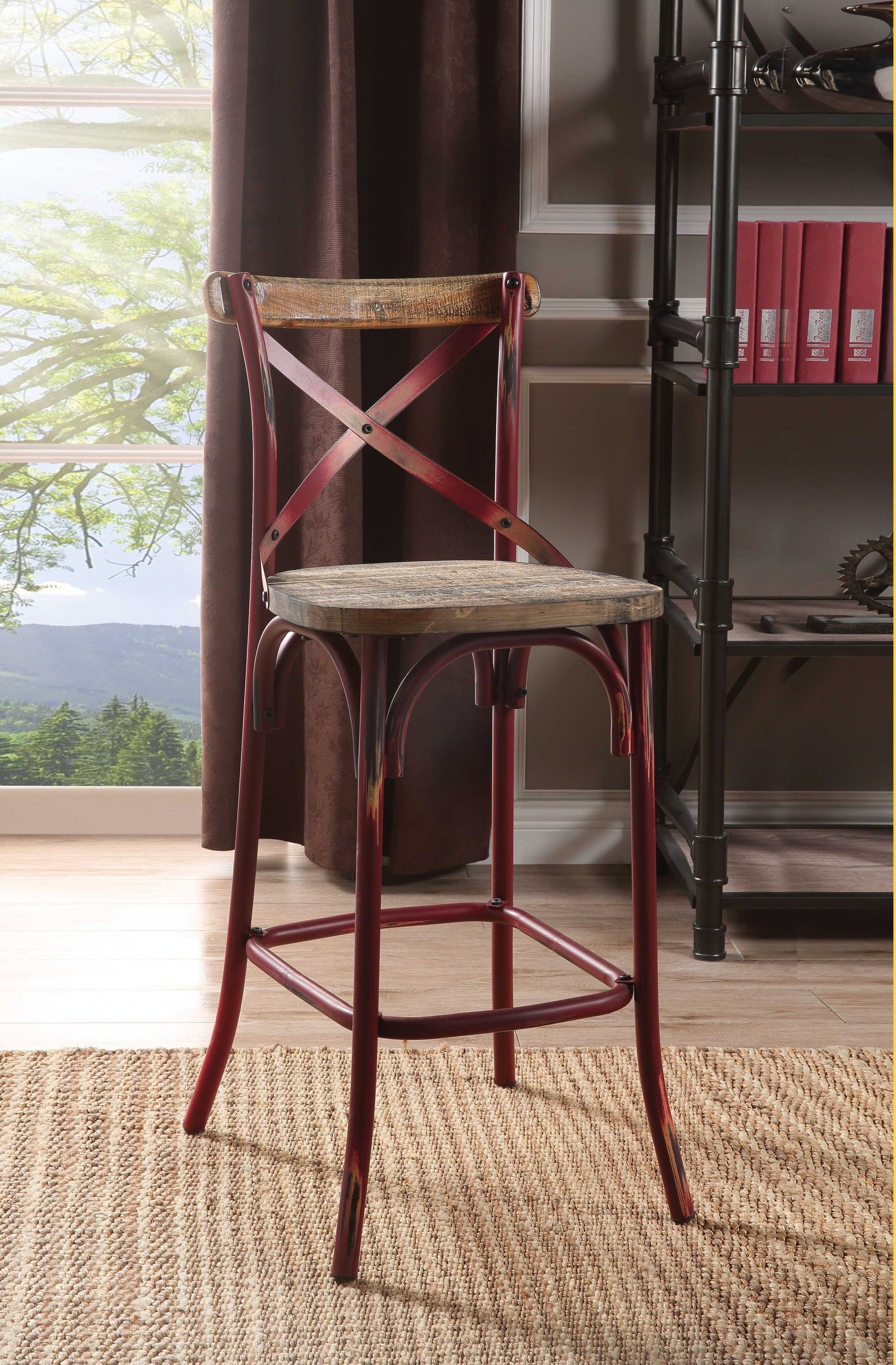 Iron Bar Chair - Brown / Red