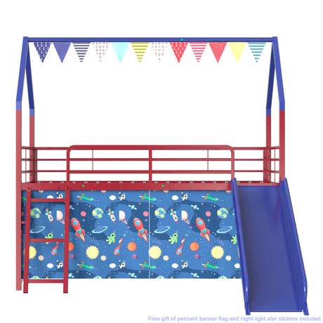 Jack - House Loft Bed With Slide And Curtain Set - view 43