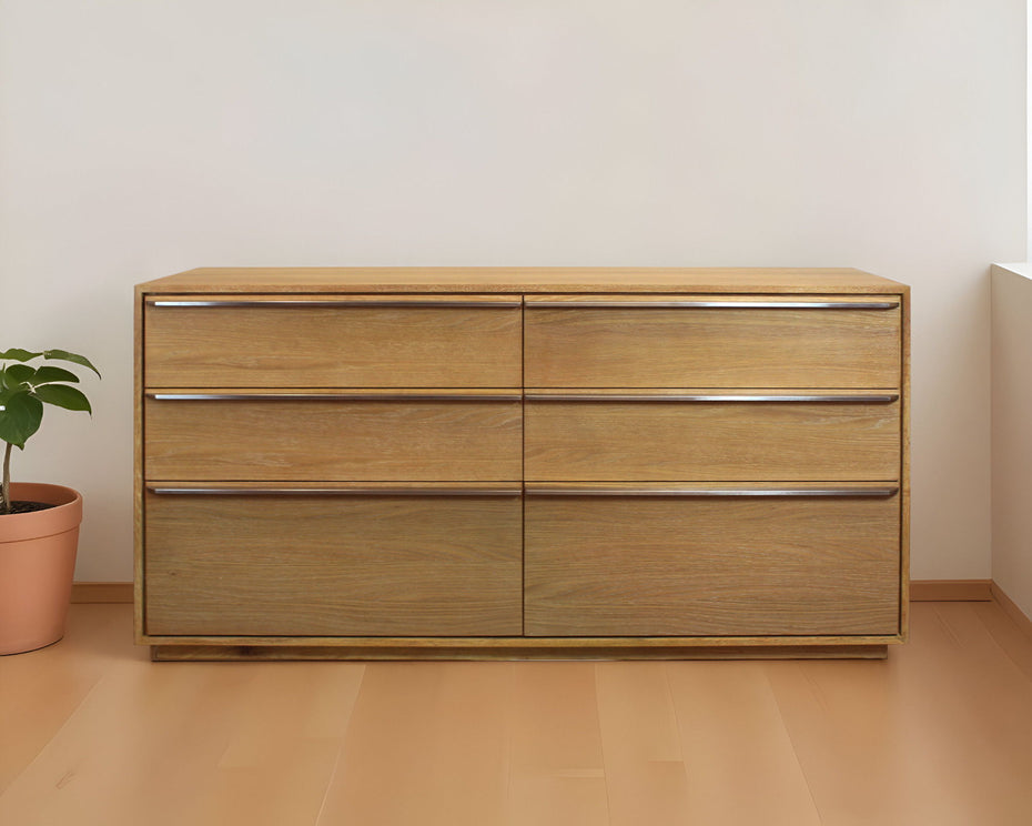 Solid Wood Six Drawer Double Dresser - Natural