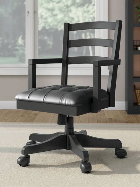 Wildenauer - 4 Pc. - Home Office Desk And Return, Swivel Desk Chair, Bookcase - Brown / Black - view 6