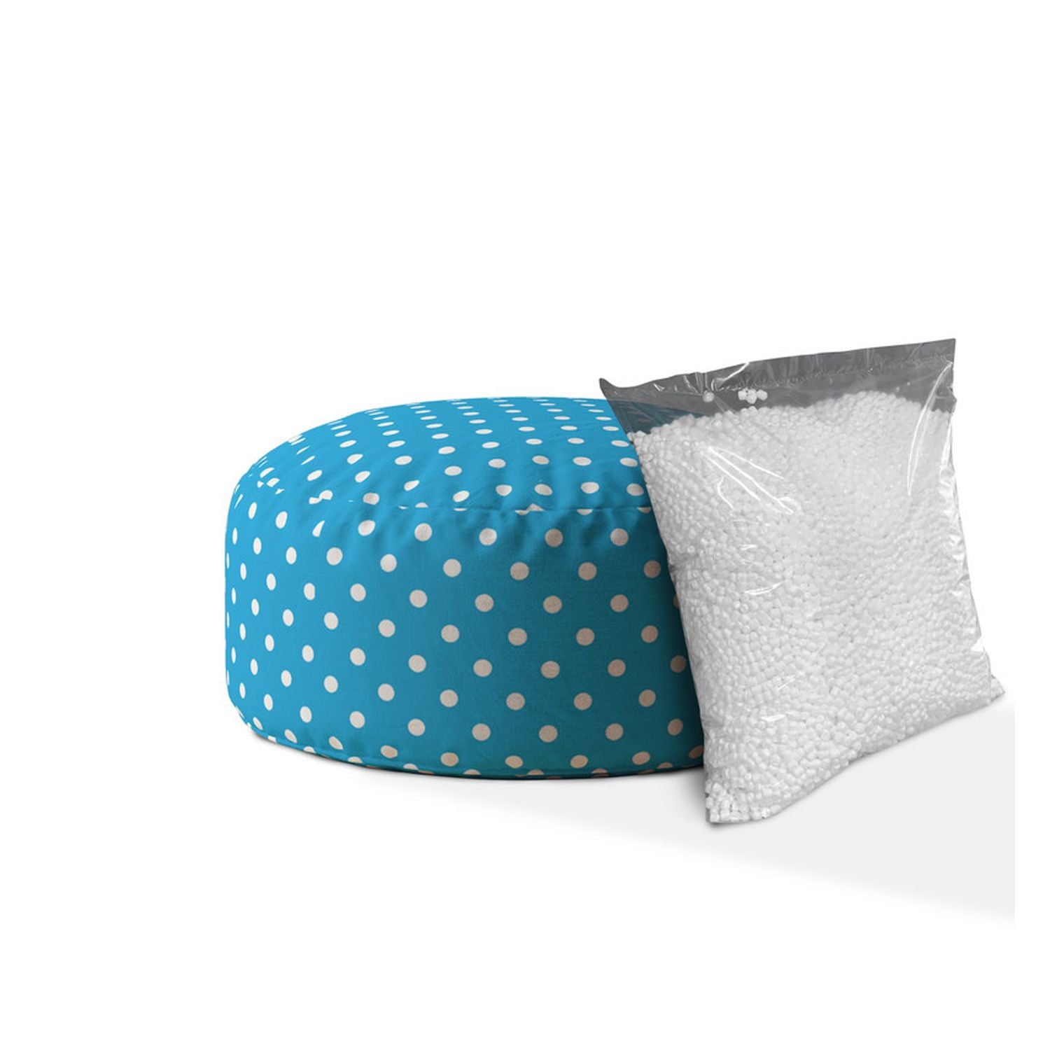 Cotton Round Polka Dots Pouf Cover - Blue / White