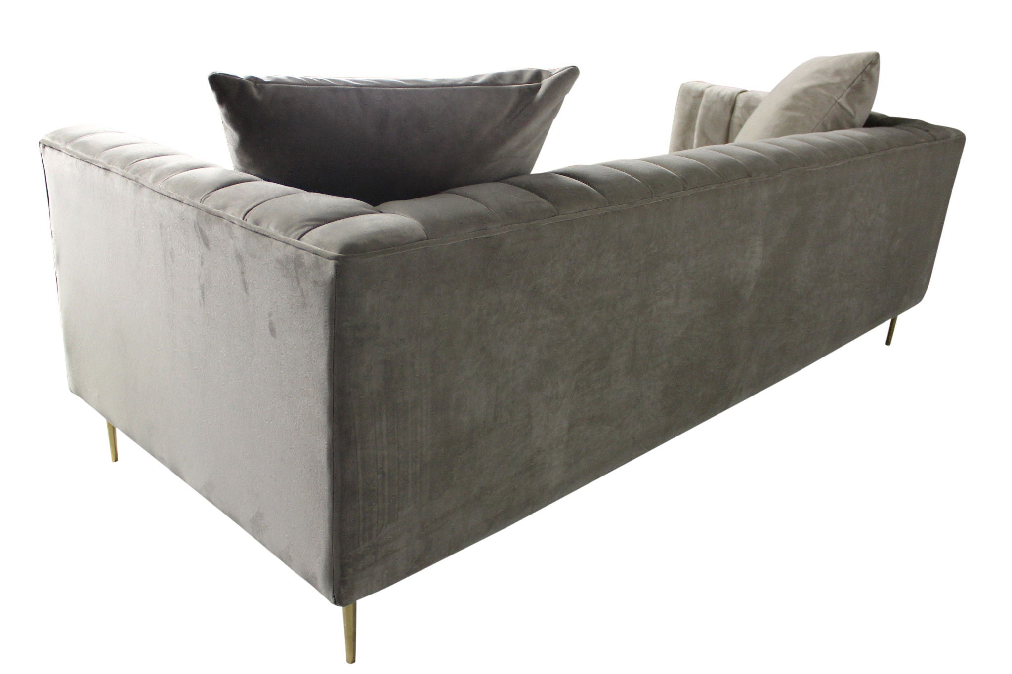 Velvet Sofa And Toss Pillows With Gold Legs - Gray Brown