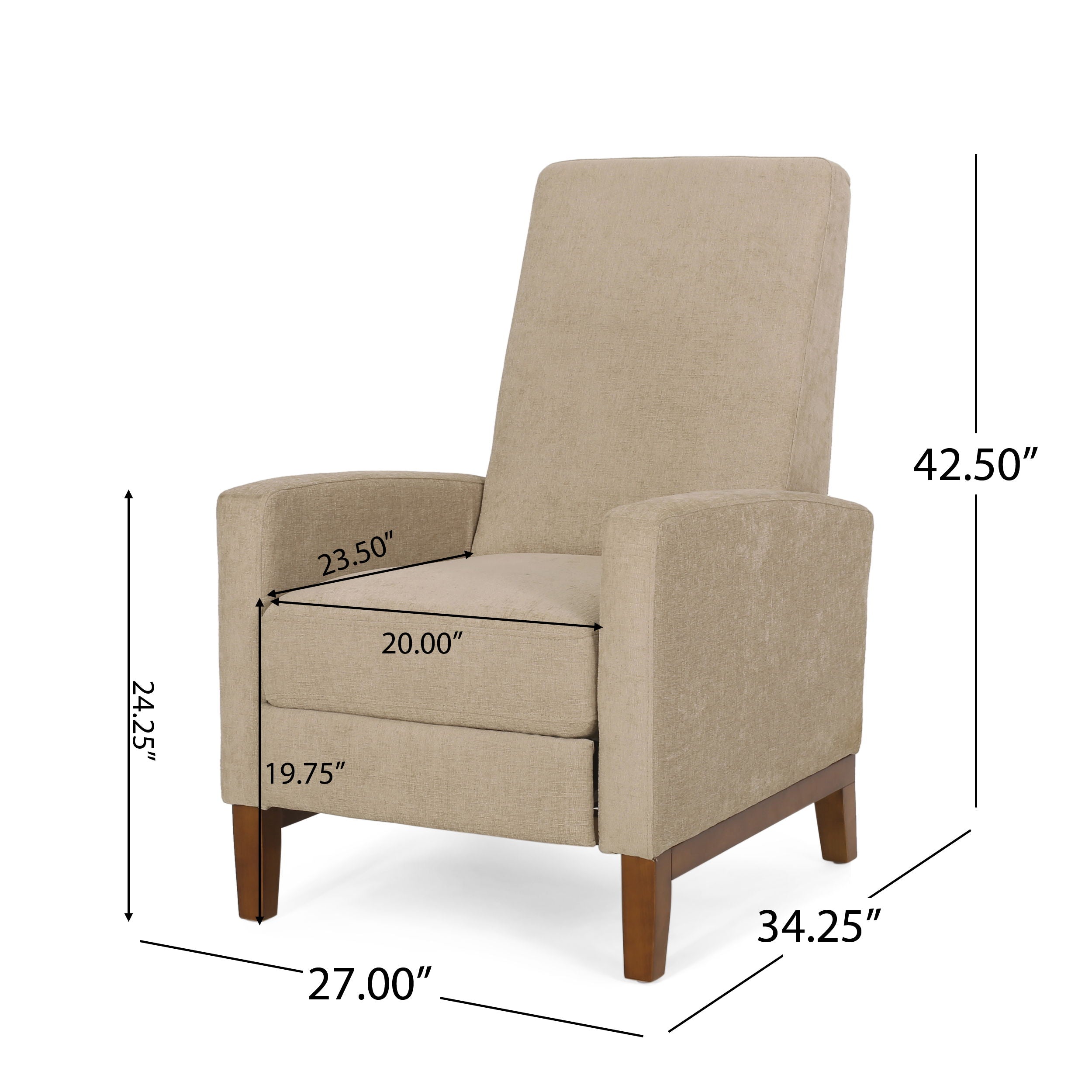 Wide Wood Hand Manual Club Recliner - Sand