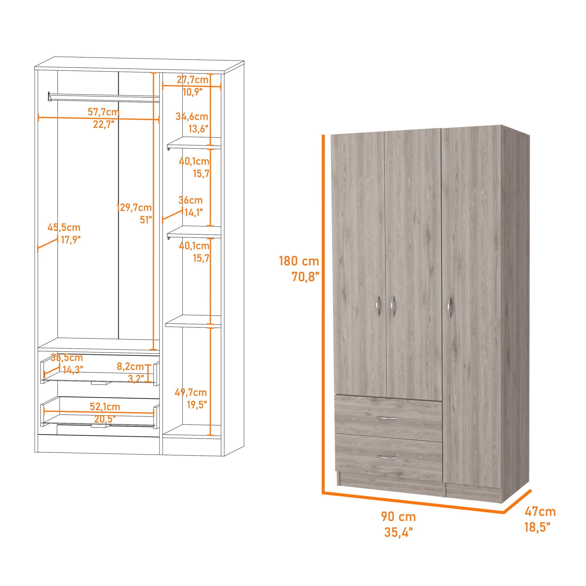 Two Drawer Combo Dresser - Light Gray