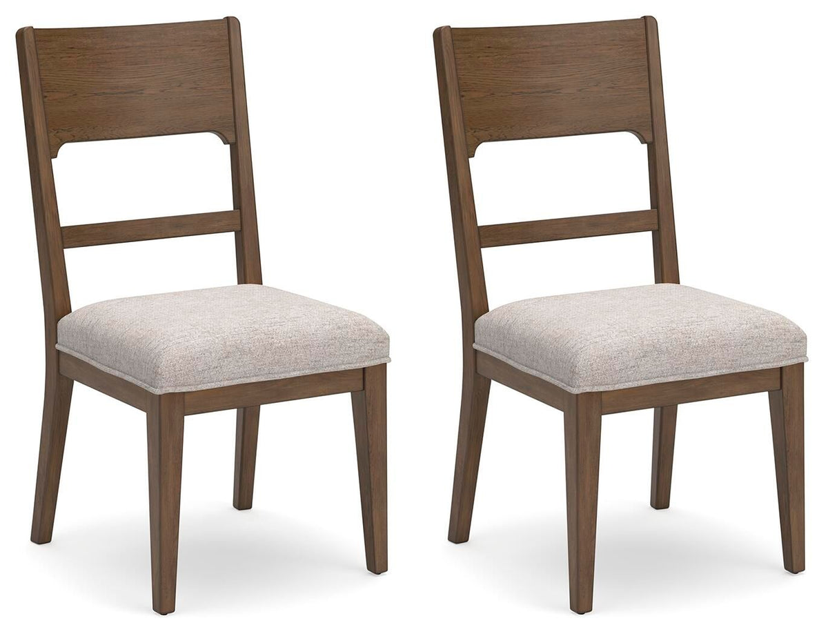 Cabalynn dining chairs set of 2 with oatmeal upholstered seats and light brown wood frames - Bel Furniture