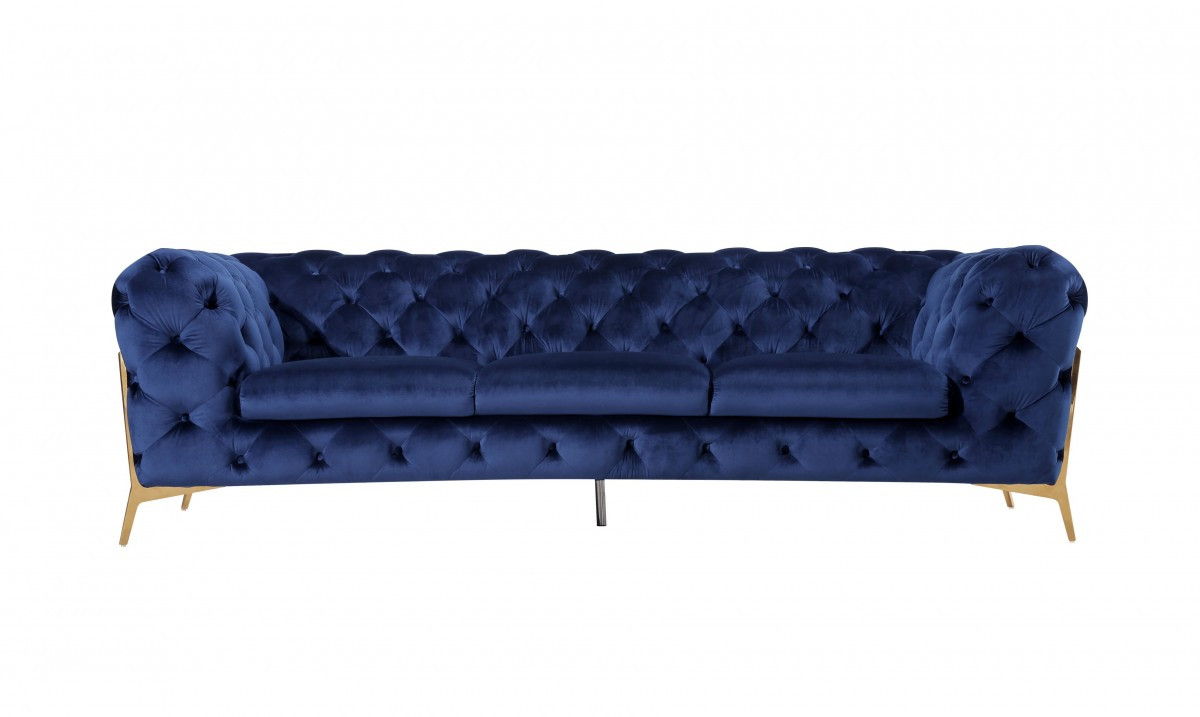 Contemporary Velvet Accent Sofa - Blue / Gold