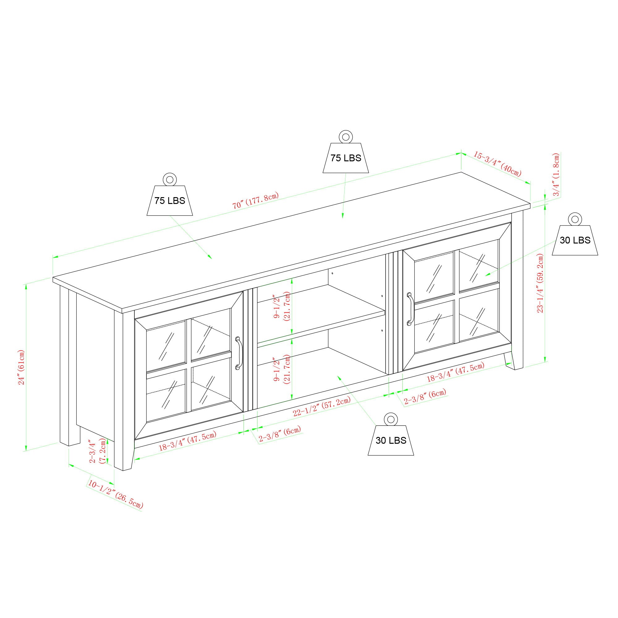 Modern Farmhouse 2 Door Glass Windowpane 70" TV Stand For 80" TVs - Rustic Oak