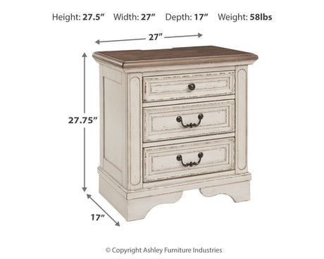 Realyn - Three Drawer Night Stand - White / Brown / Beige - view 4