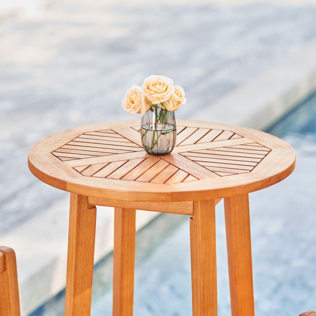 Slat Wood Outdoor Round Bar Table - Natural Eucalyptus