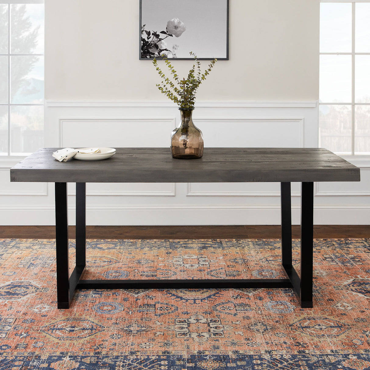 Modern Distressed Solid Wood And Metal Open Frame Dining Table by Walker Edison | Bel Furniture