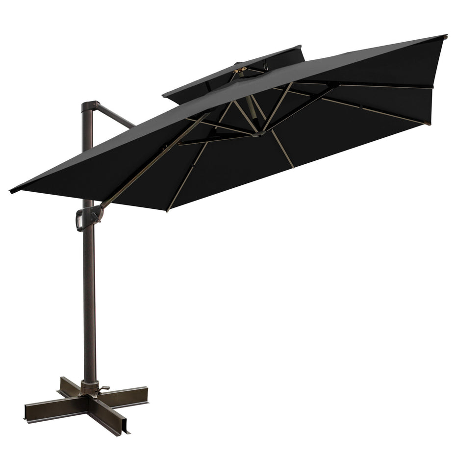 Square, Tilt Cantilever Patio Umbrella With Stand - Black