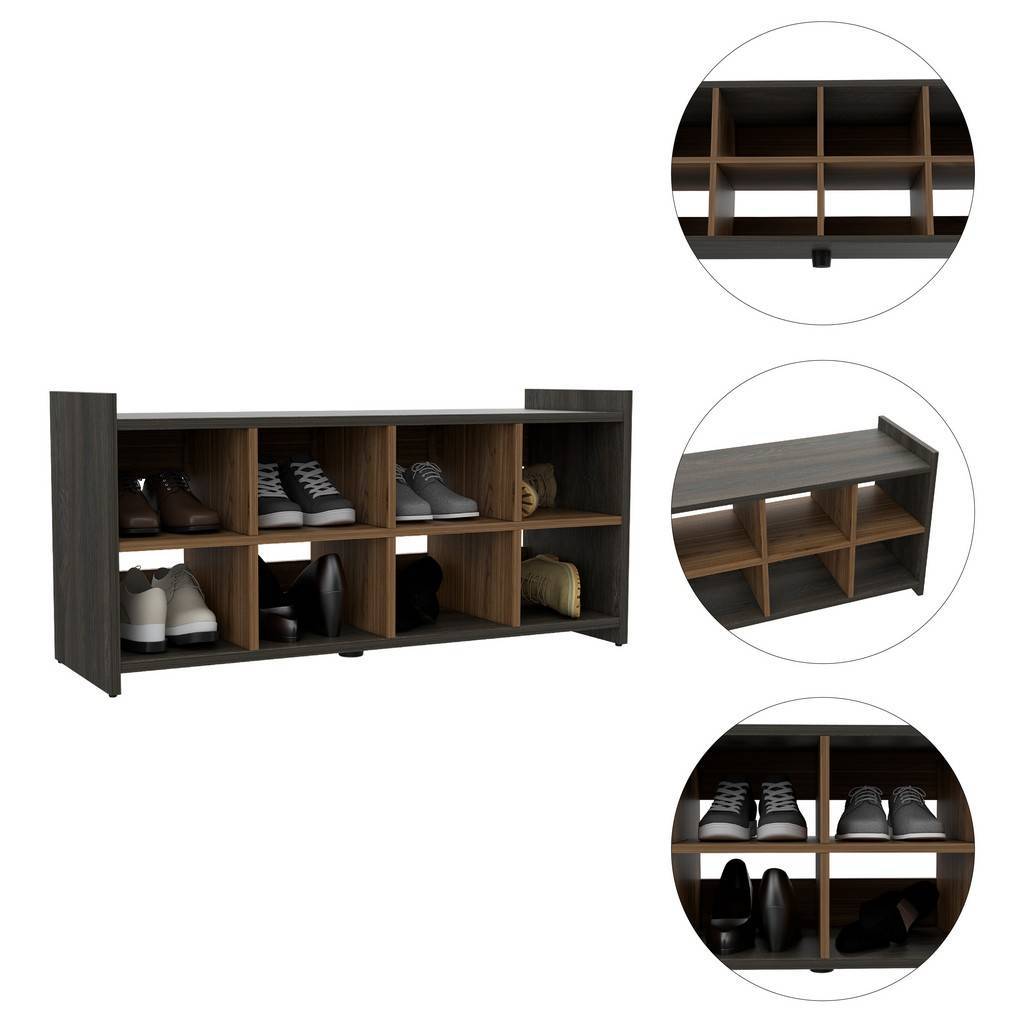 Modern Eight Pair Shoe Rack Storage Unit - Espresso / Mahogany