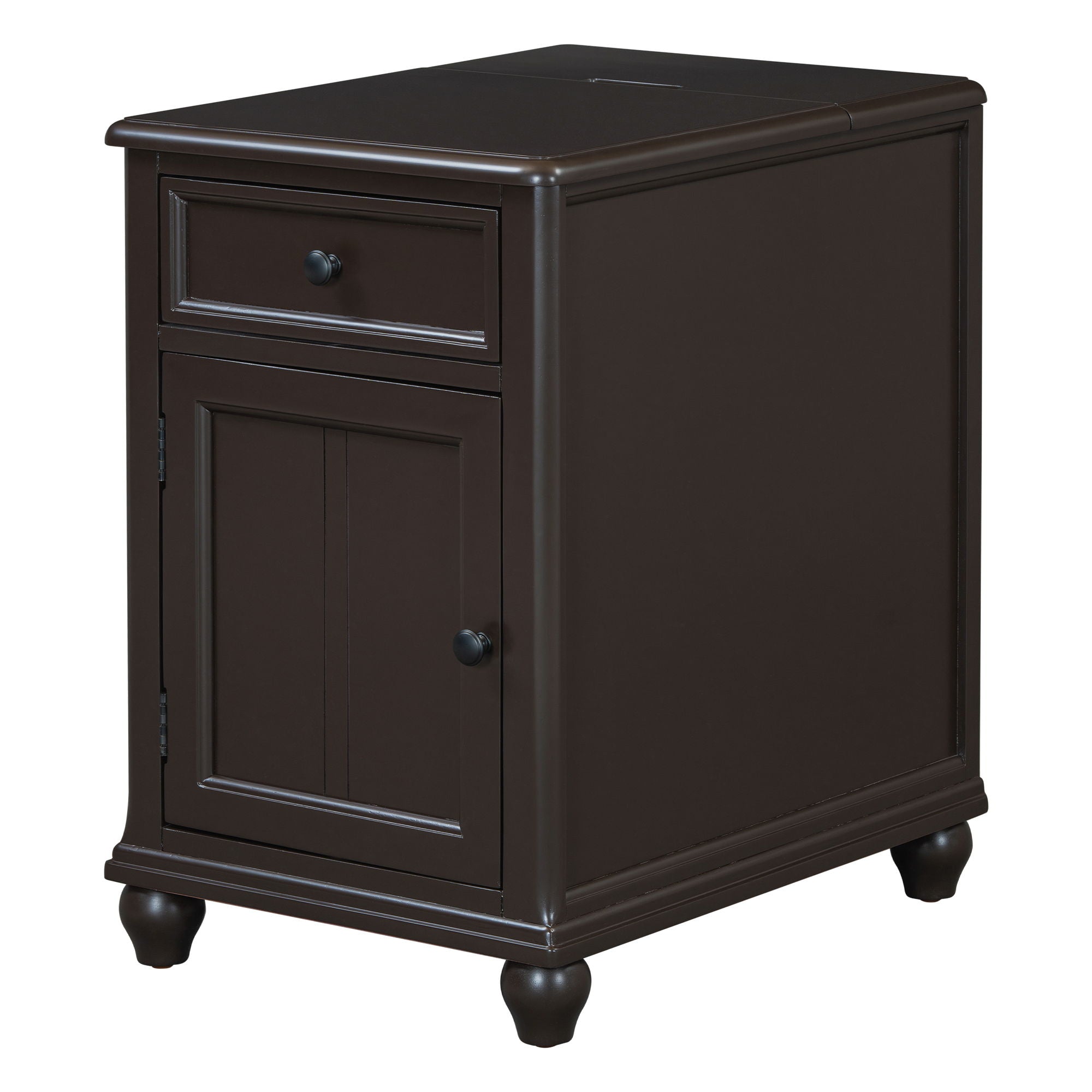 End Table With Solid Wood Legs, Side Table With USB Ports, 1 Storage Cabinet And 1 Drawer For Living Room