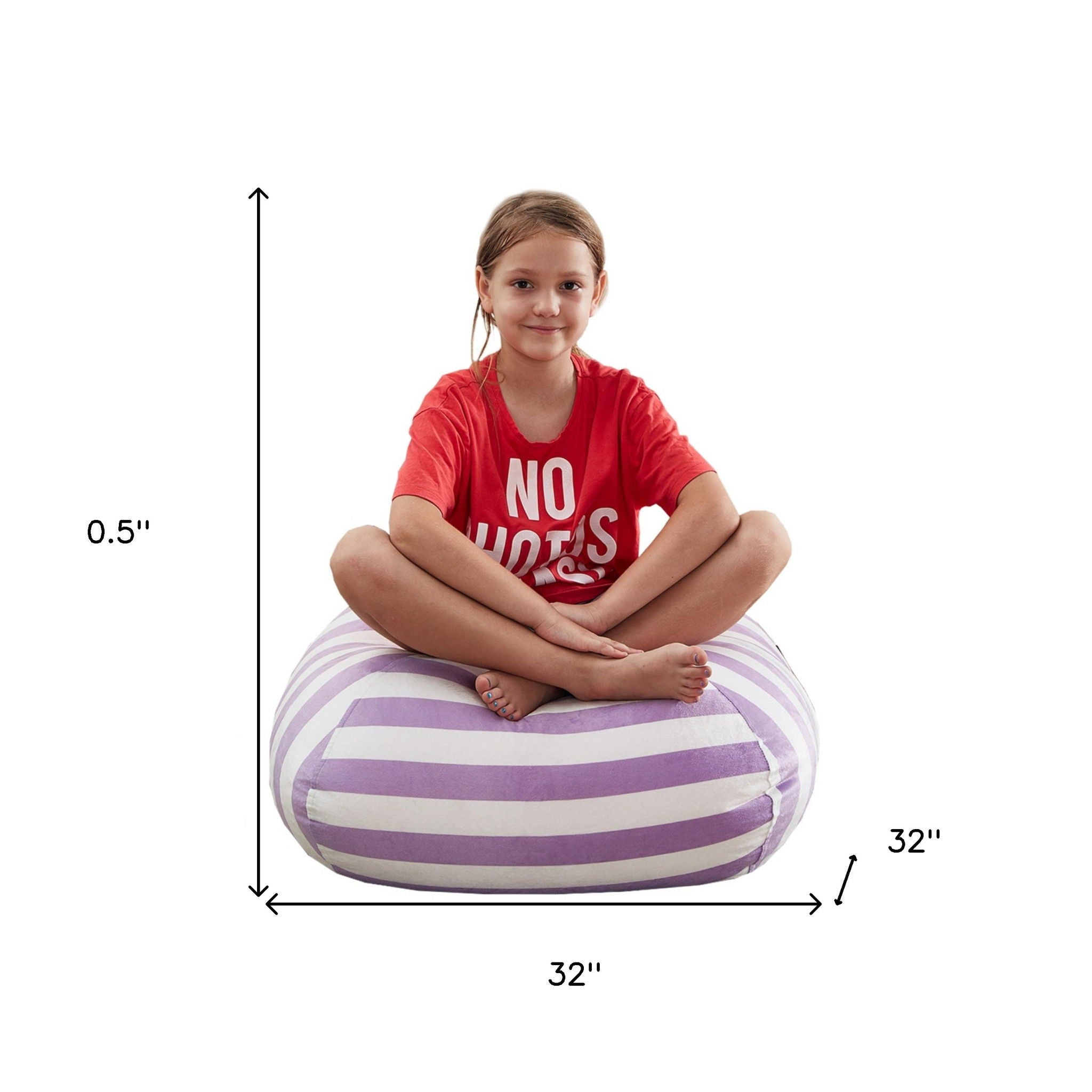 Microfiber Round Striped Pouf Cover - Purple / White